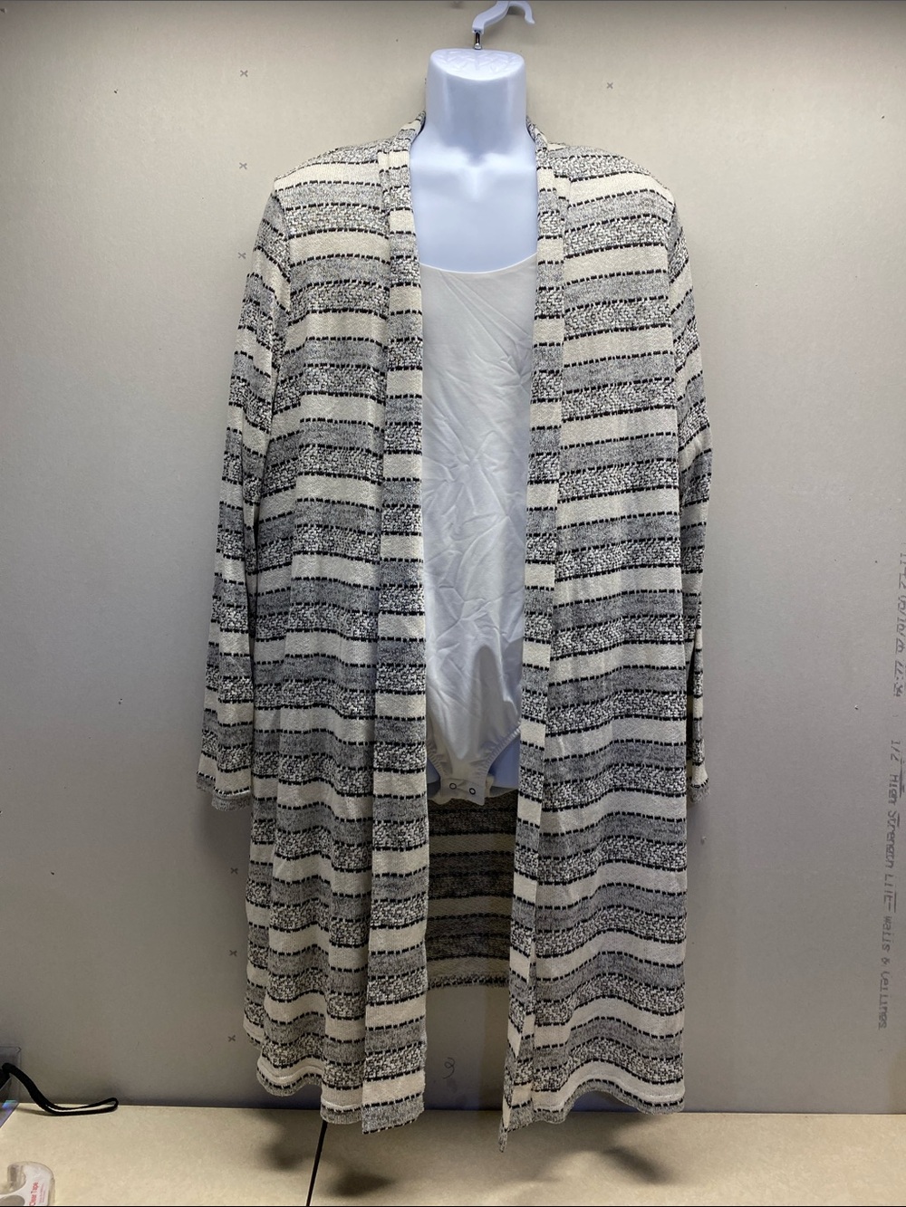 Lane Bryant Cream & Black Striped Open Duster